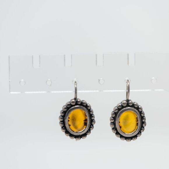 Vintage Sterling Silver & Amber Oval Drop Earrings - Picture 1 of 7